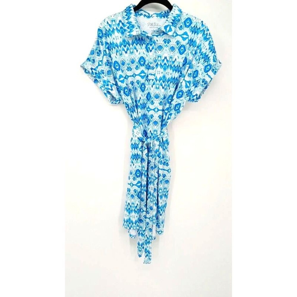 Stella Parker Blue Floral Tie Back Button Up Dress - Boho Shirt Dress Large